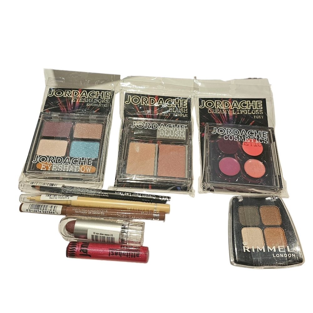Assorted Makeup Lot 9 Pcs Jane Rimmel Jordache Eyeliner Lip Gloss Blush